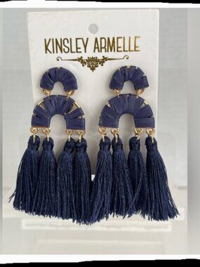 Kinsley Armelle Blue Tassel Earrings with Metallic Accents